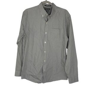 Eddie Bauer Mens Medium Grey Plaid Long Sleeve Button Down Wrinkle Free Shirt